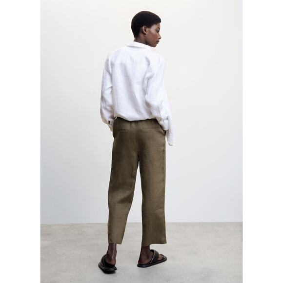 MANGO 100% Linen Pants - S Khaki - Picture 4 of 7